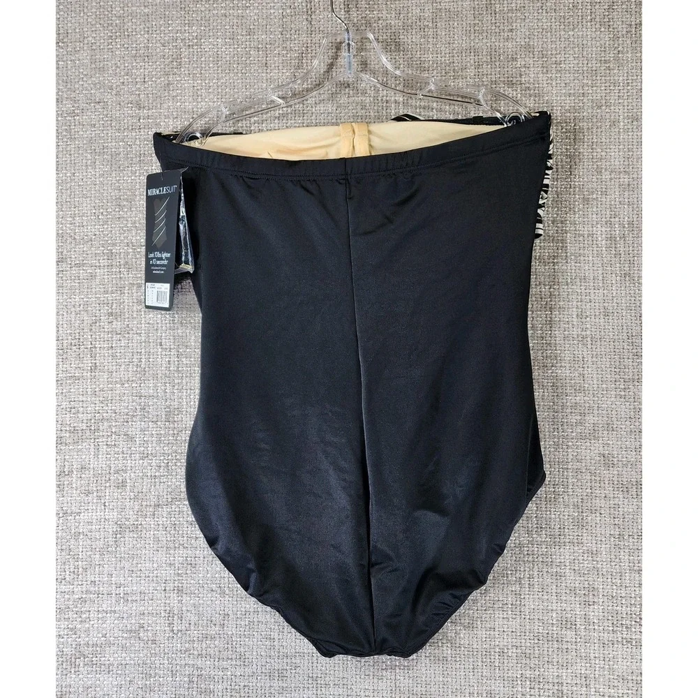 Miraclesuit Muse Bandeau One Piece Swimsuit Womens 16 Black White Gold NEW